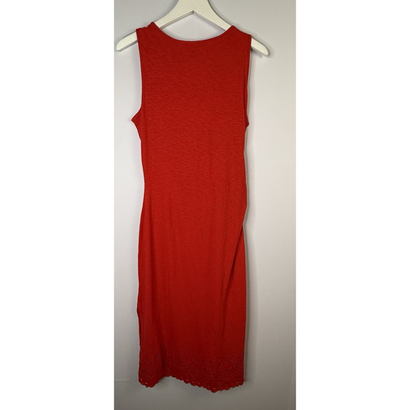Talbots Sz m Red Sleeveless Midi Tank Dress Side Tie Eyelet Lace 100% Cotton - Picture 4 of 10